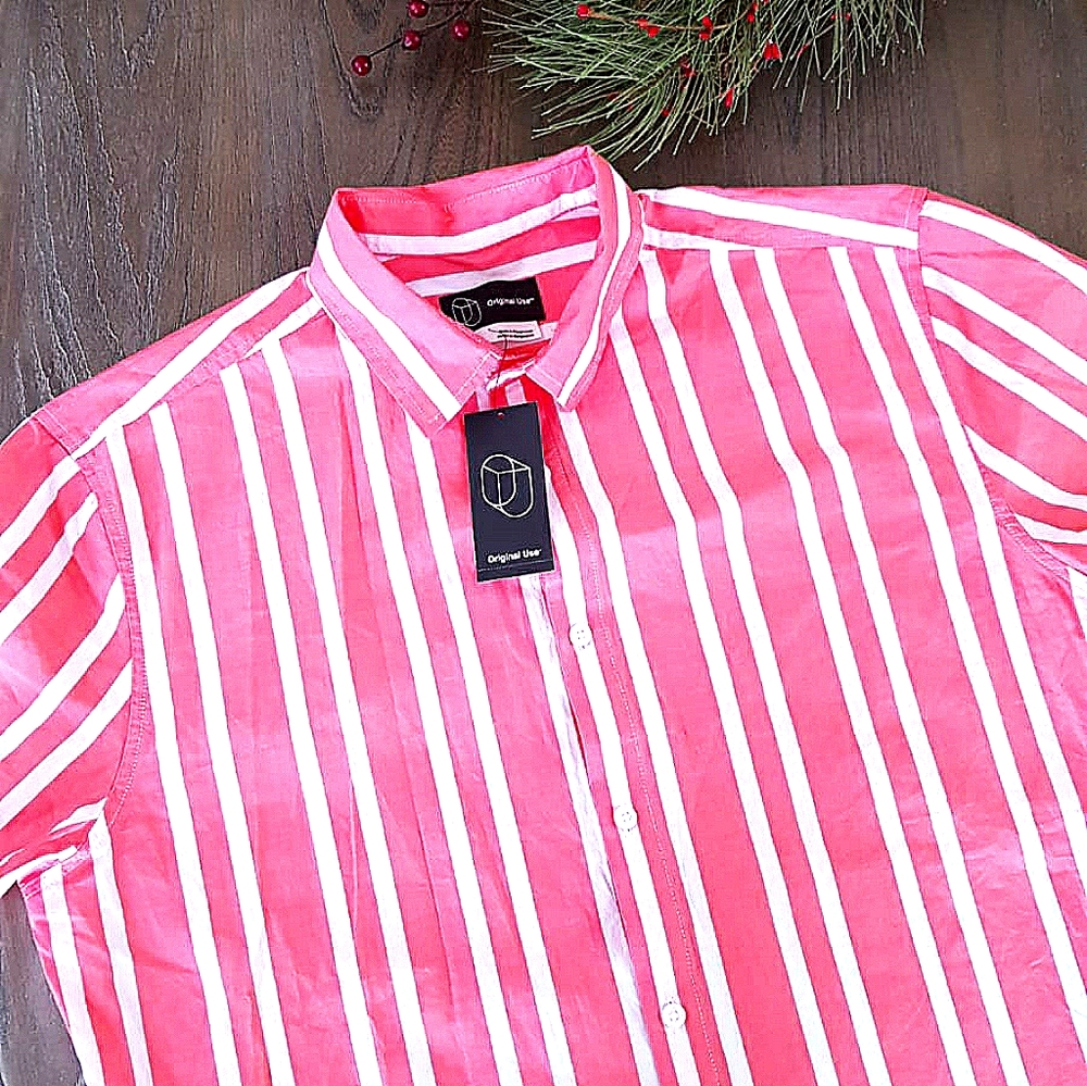 White and Red Striped Shirt.